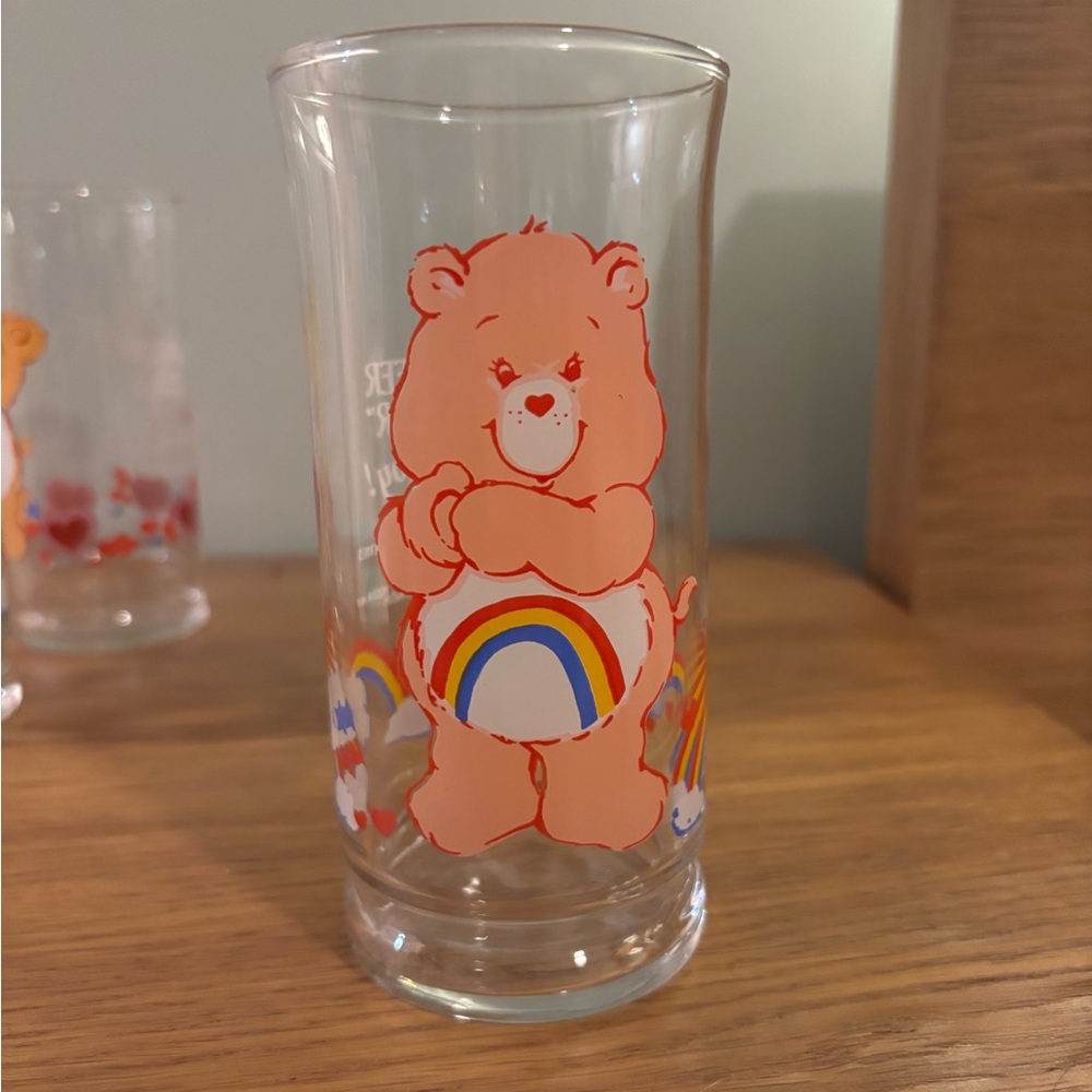 Care Bears Cheer Bear drinking glass promotional item from Pizza Hut in 1983
